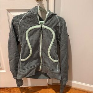 Lululemon Gray Dot Zip Hoodie with Mint Trim